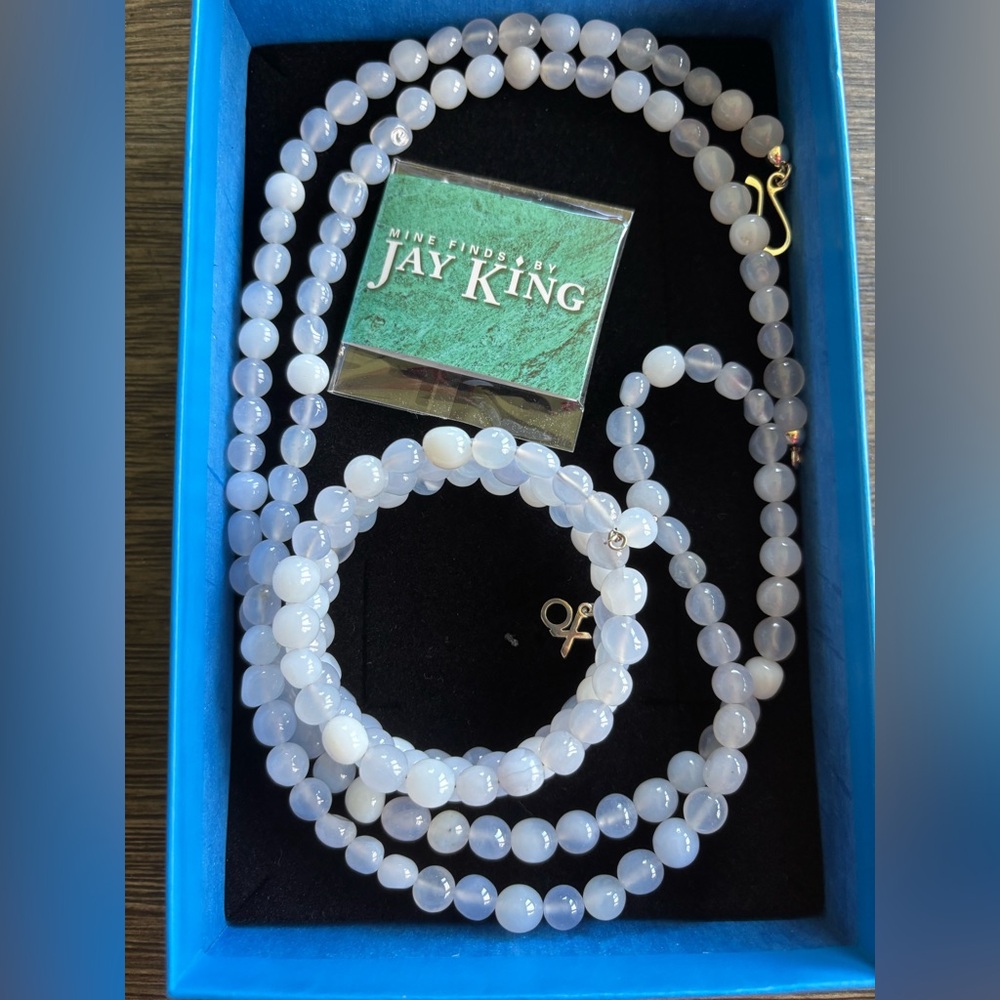 Jay King DTR Blue Lace Agate Gemstone Necklace & Bracelet Set Sterling 925